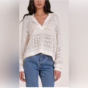 NWT Elan V-Neck Crochet Sweater